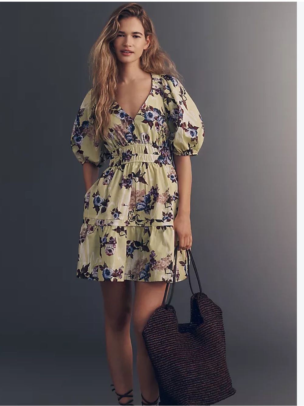 Maeve Cotton Puff-Sleeve Smocked A-Line Mini Dress